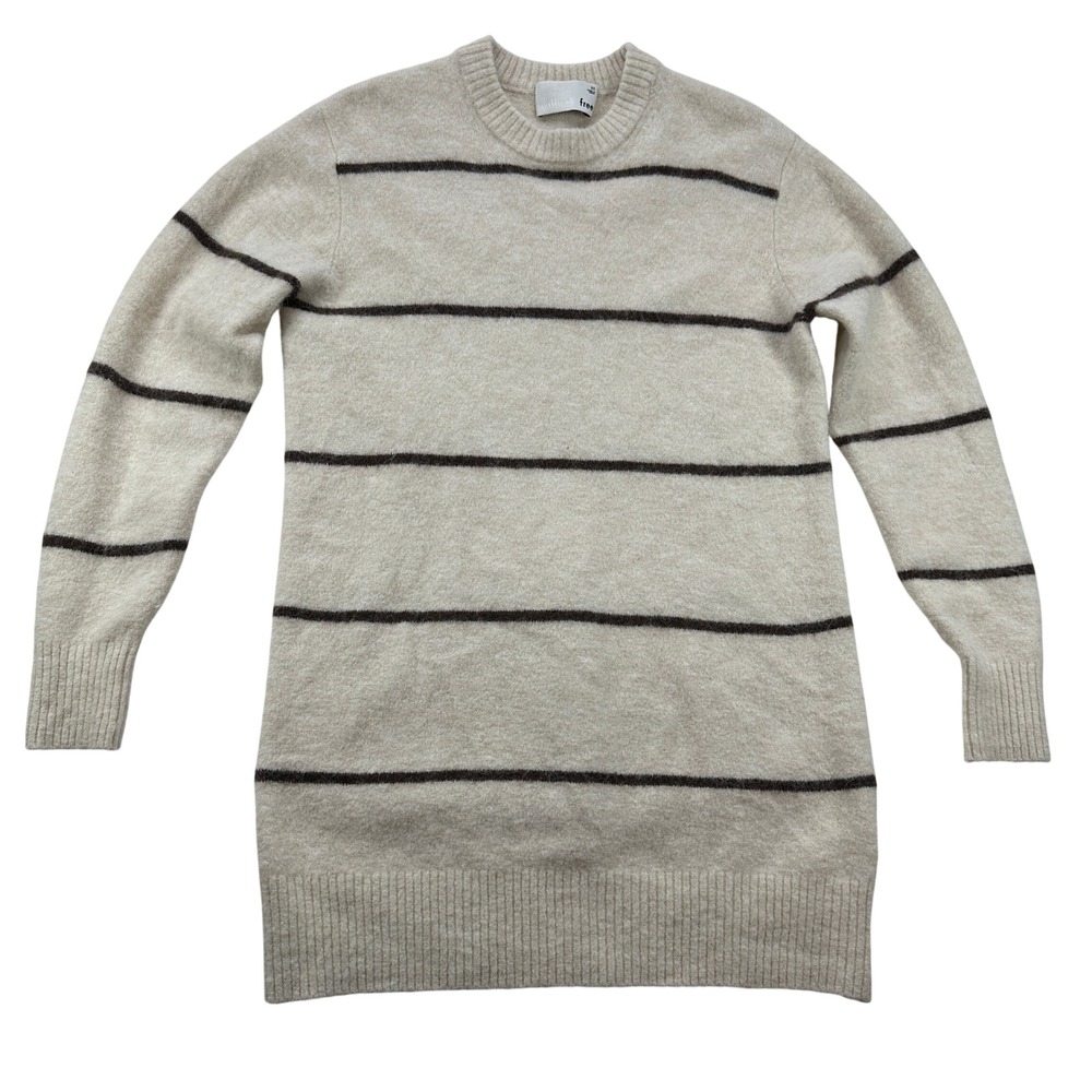 Wilfred‎ Aritzia Preppy Striped Crew Neck Long Sleeve Cozy Sweater Cream Wool XS